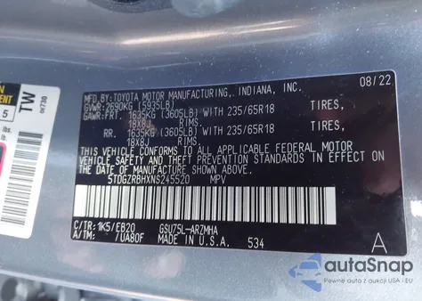 2022 Toyota Highlander Xle from USA, damaged, VIN 5TDGZRBHXNS245520